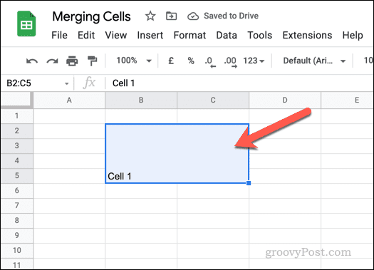 Google E-Tablolar'da birleştirilmiş hücre örneği
