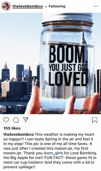 @thelovebombco'nun New York City'de yer alan ürününün kullanıcı tarafından oluşturulan içeriğini gösteren Instagram gönderisi