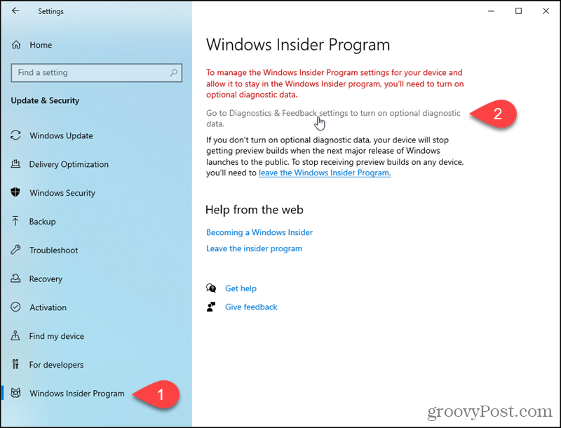 Windows 10 Tanılama ve Geri Bildirim ayarlarına gidin
