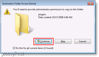 Ekran Görüntüsü: Access Denied File Copy Menu