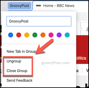 Chrome'da sekme gruplarını kapatma veya gruplardan çözme