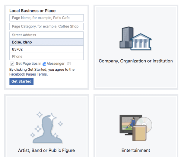 Facebook sayfanız için her tür ve kategorinin sunduğu özellikleri göz önünde bulundurun.