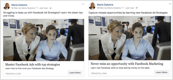 Facebook reklamlarınızda farklı mesajları test edin.