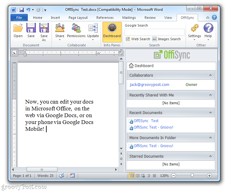OffiSync: Google Dokümanlar'ı Office 2010 ile senkronize edin
