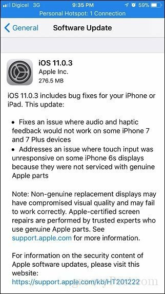 Apple iOS 11.0.3 - Apple, iPhone ve iPad için Başka Bir Küçük Güncelleme Yayınladı