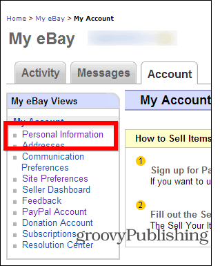 eBay şifre değiştirme hesap ayarları kişisel bilgi