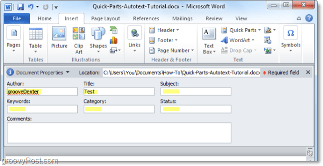 word 2010'daki belge panelinden belge özelliklerini ayarlama