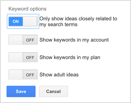 Google AdWords Anahtar Kelime Planlayıcı arama anahtar kelime seçenekleri