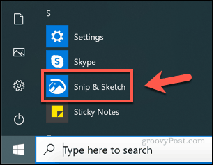 Windows'ta Snip and Sketch uygulamasını başlatma