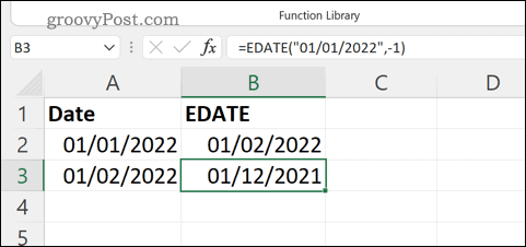 Excel'de örnek bir EDATE formülü
