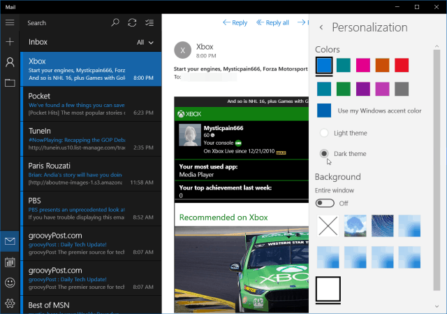 Windows 10 Posta Karanlık Teması