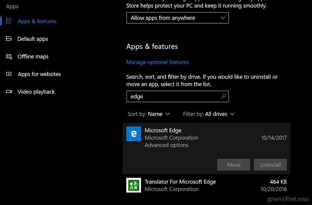 Windows 10 1709 ve Üstünde Microsoft Edge Web Tarayıcısını Sıfırlama veya Onarma