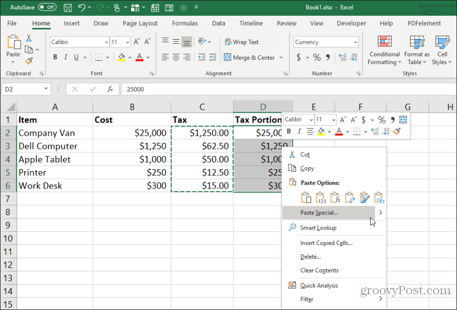 Excel'de özel yapıştır