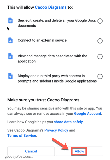 Google Dokümanlar'da eklenti izinlerini kabul etme