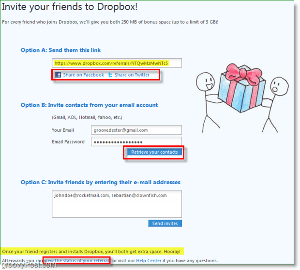 Dropbox ekran görüntüsü - dropbox'a davetlerinizi paylaşmanın birçok yolu