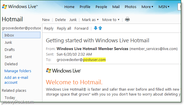 Windows Live'dan alan adınızdaki e-postanız