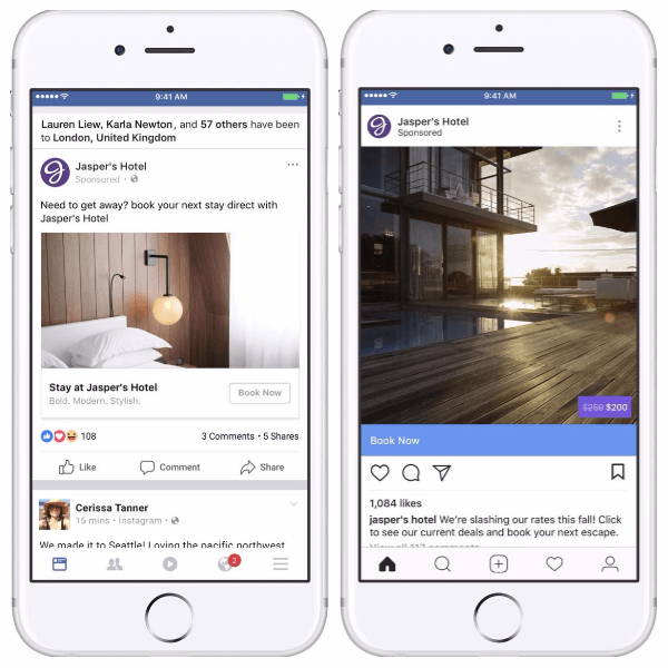 Facebook, seyahat için dinamik reklamlara sosyal bağlam ve yer paylaşımları ekler.