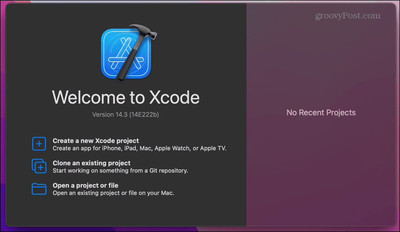 xcode başlatma ekranı