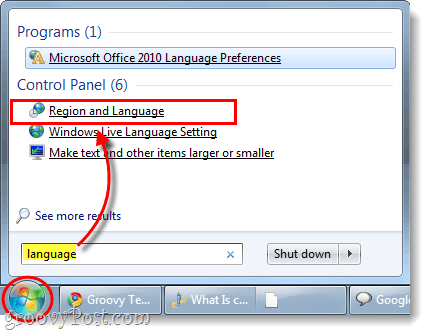 Windows 7'de bölge ve dil kontrol panelini başlat