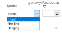 Word'de bir girinti türü seçme