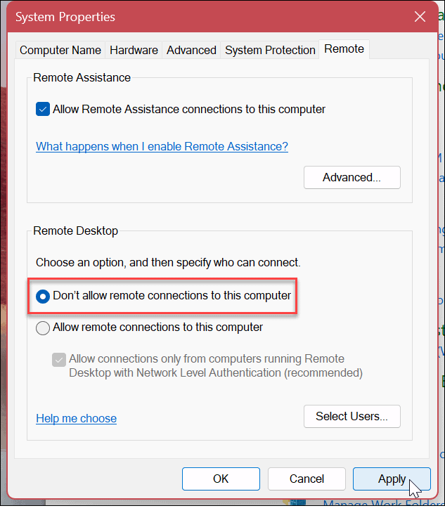 Windows 11'de Uzak Masaüstünü Devre Dışı Bırakma