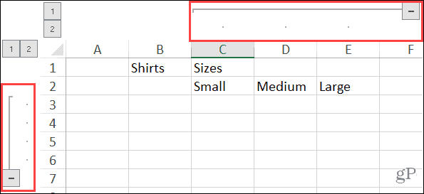 Windows'ta Excel'de Genişletilmiş Gruplandırılmış Sütunlar ve Satırlar