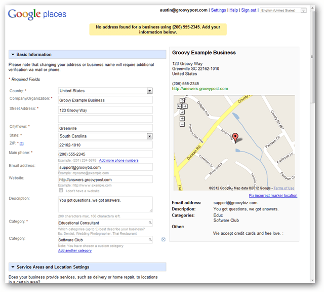 yeni bir google harita yerel girişi oluşturma