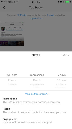 instagram işletme profili içgörüler filtresi