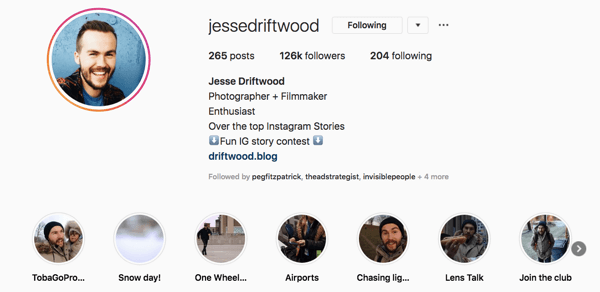 Jessie Driftwood'un Instagram profili.