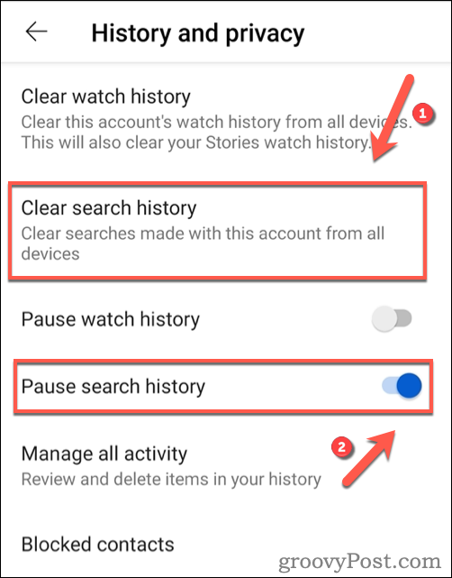 Android'de YouTube arama geçmişini temizleme