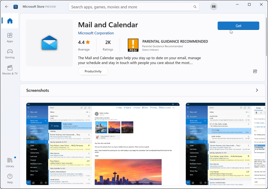 Mail uygulamasını Microsoft Store'u yeniden yükleyin