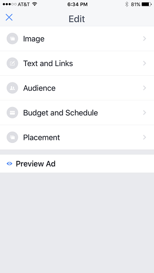 facebook sayfaları yönetici uygulamasında reklam kampanyası için düzenleme seçenekleri