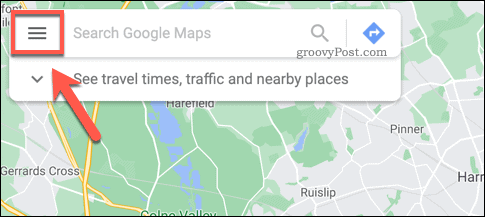 Google Haritalar hamburger menü simgesi