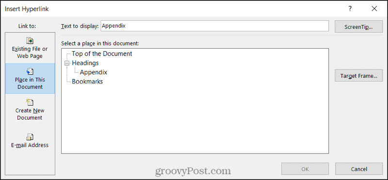 Windows'ta Word'de bir belge konumuna bağlantı