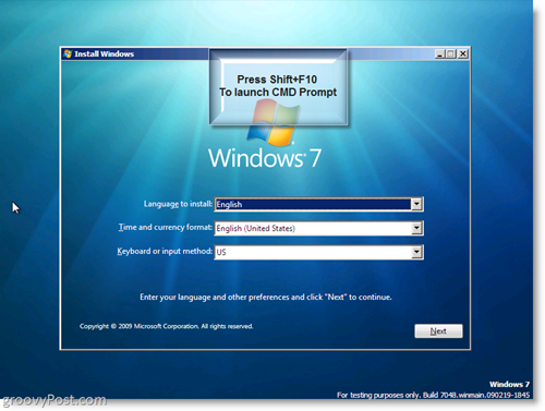 Windows 7 Kurulumu - Shift + F10 kullanarak CMD İstemi'ni başlatın