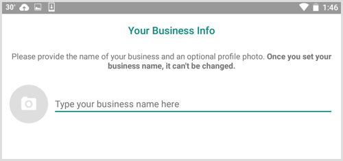 WhatsApp Business'ta İşletme Bilgileriniz ekranına işletmenizin adını yazın