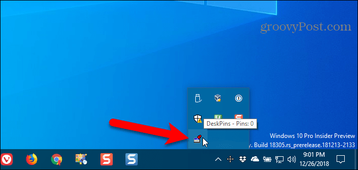 Raptiye almak için Windows sistem tepsisindeki DeskPins simgesini tıklayın