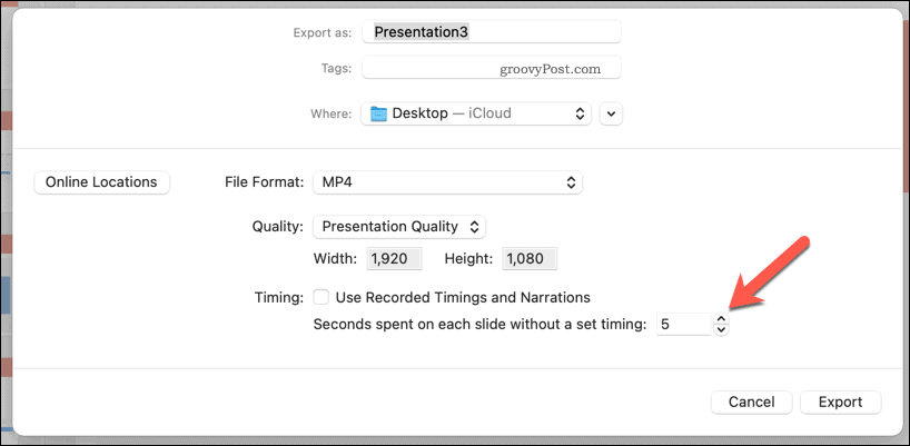 Mac'teki PowerPoint'te dışa aktarılan bir video için manuel zamanlamaları kullanma