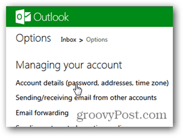 outlook.com şifresini değiştir - hesap ayrıntılarını tıklayın