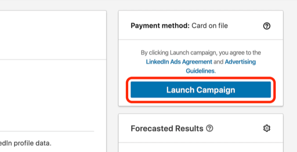 LinkedIn'de Kampanya Başlat düğmesinin ekran görüntüsü