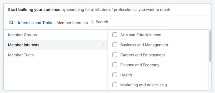 LinkedIn reklamlarını üye ilgi alanlarına göre hedefleme