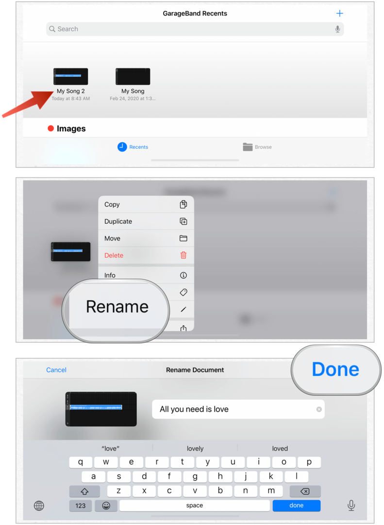 GarageBand yeniden adlandırma dosyası