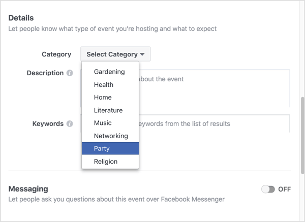Sanal Facebook etkinliğinizi en iyi tanımlayan kategoriyi seçin.