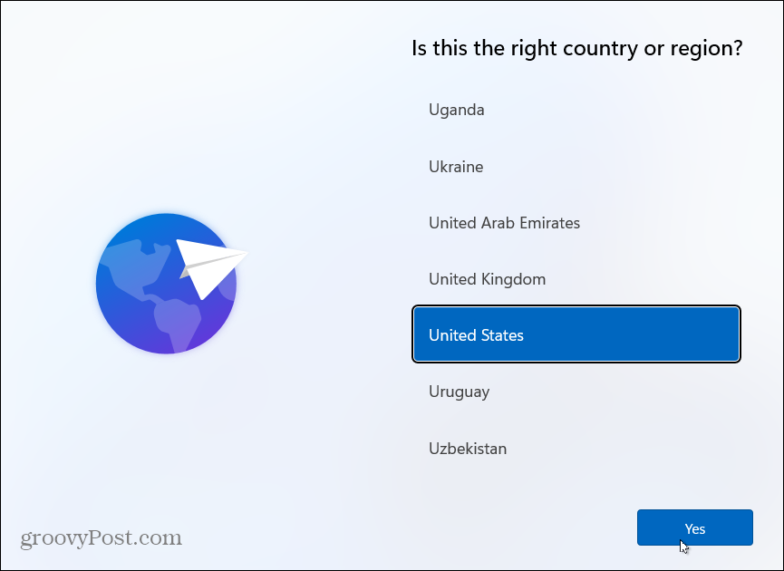 Ülke Kurulumunu Seçin Windows 11