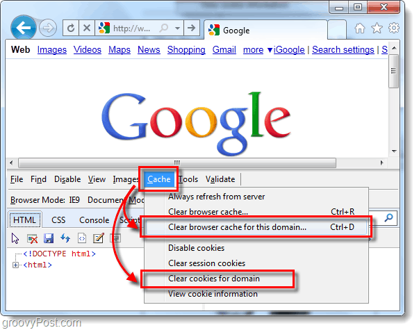 Bireysel Siteler İçin Internet Explorer 9 Önbelleği ve Çerezleri Temizleme