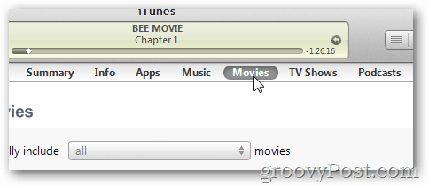 itunes'daki filmler düğmesini tıklayın