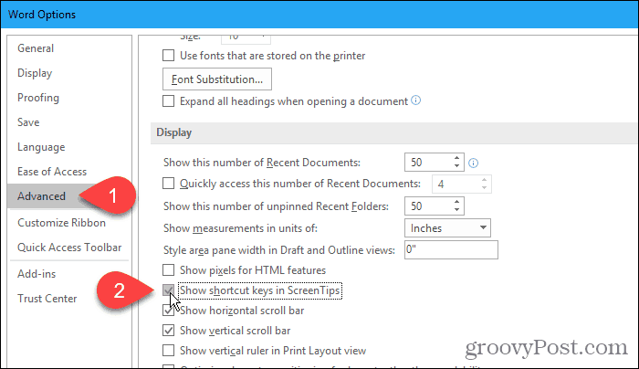 Word'deki Ekran İpuçlarında kısayol tuşlarını gösterme