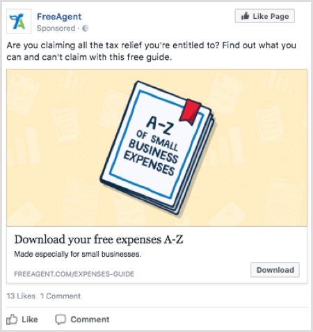 Facebook potansiyel müşteri reklamı örneği
