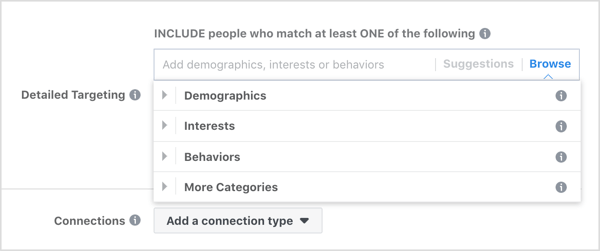 Facebook reklamları için Ayrıntılı Hedefleme seçeneklerine göz atın.