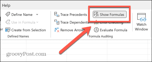 excel formül düğmesini göster seçili